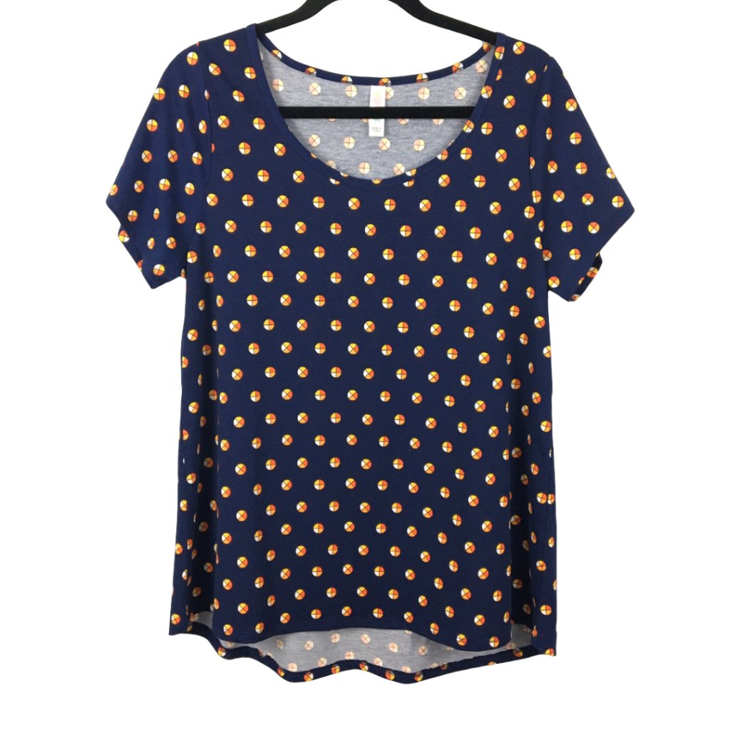 ***Lularoe Navy Blue Short Sleeve Orange Yellow